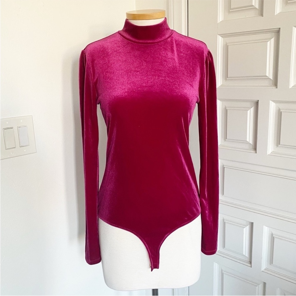 NWT Elodie Pink Velvet Bodysuit Long Sleeve Mock Turtleneck Size Large